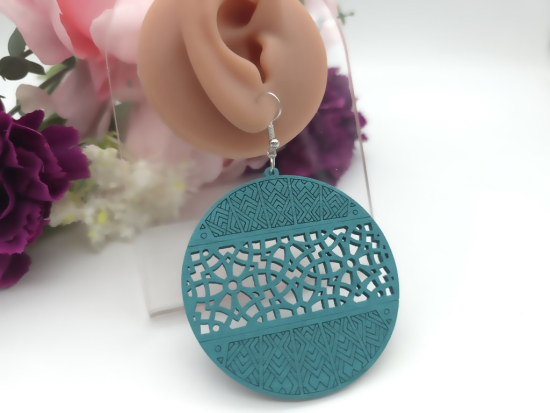 Preview: Holz Ohrringe Wood Muster türkis